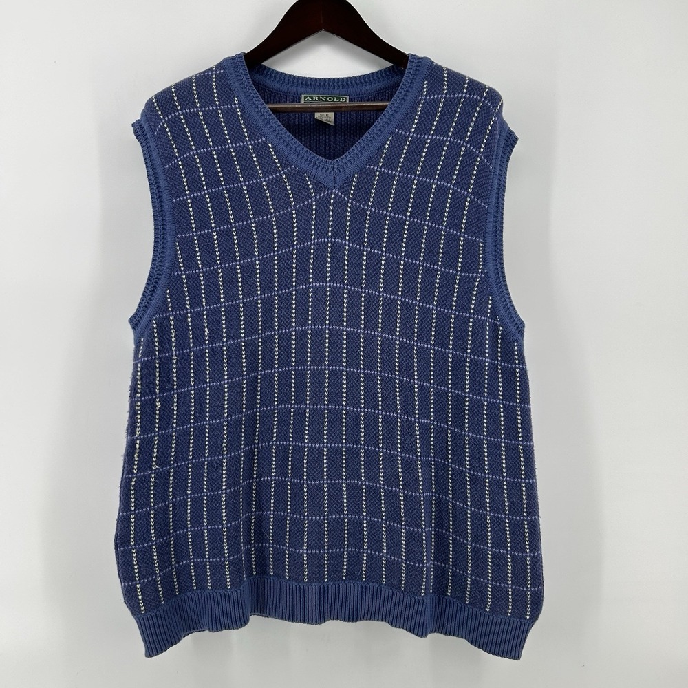 Arnold Palmer Vintage Golf Sweater Vest Mens XL Blue Geometric Cotton Preppy